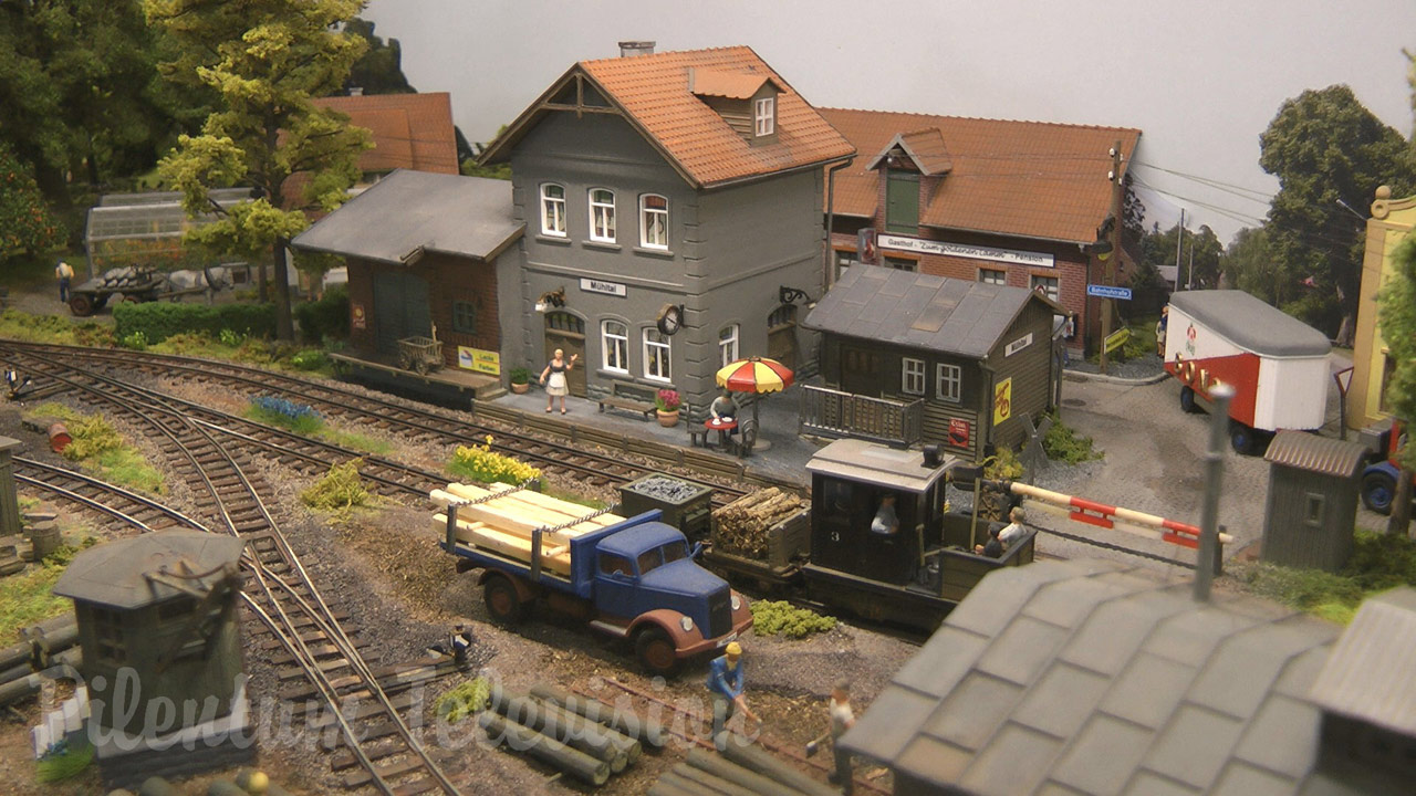 Chemin de fer en miniature en voie étroite avec des locomotives à vapeur et des locomotives diesel